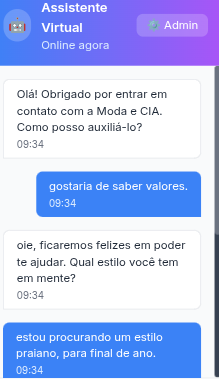 Preview do chat com assistente virtual